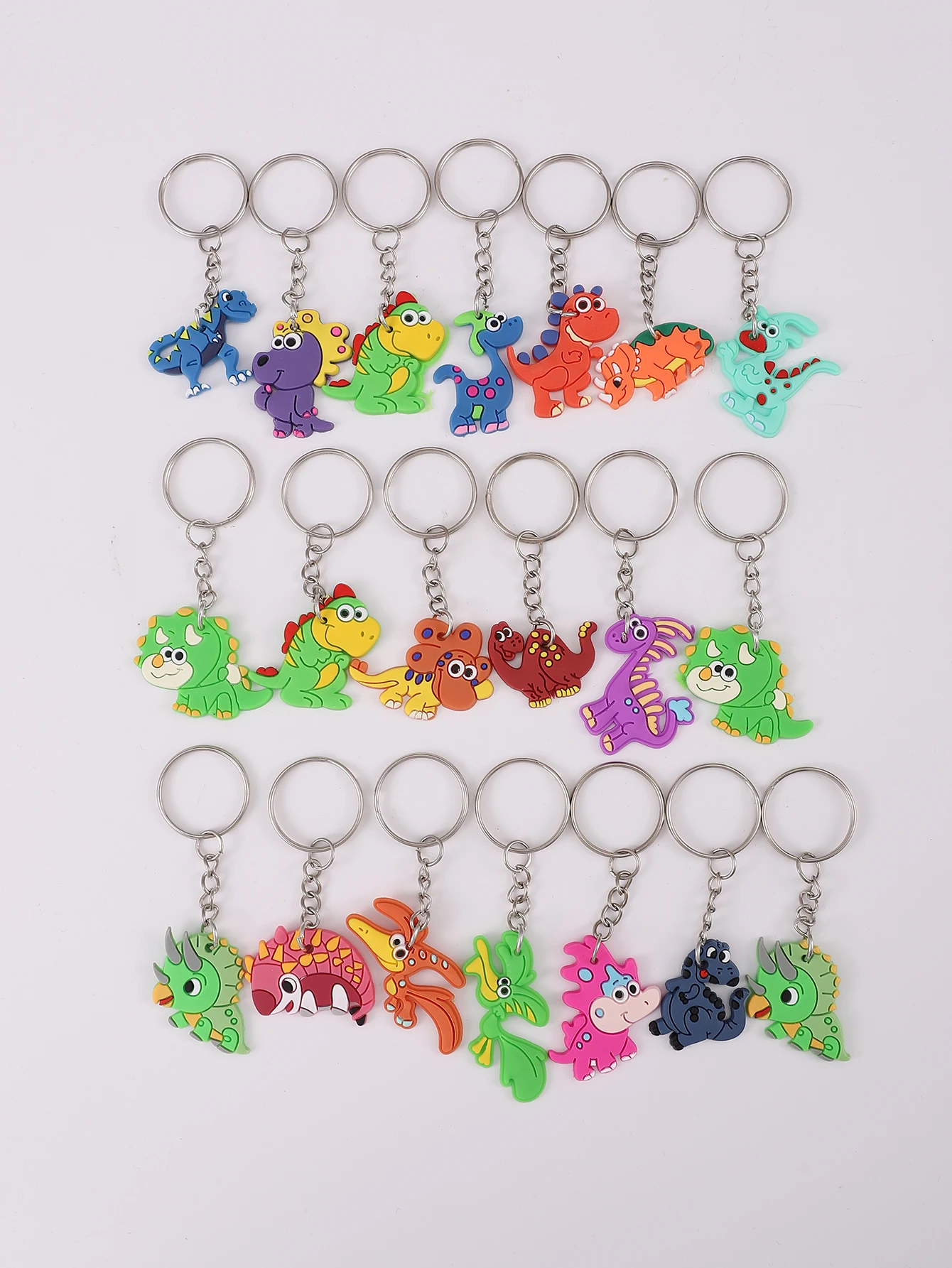 20pcs Cartoon Dinosaur Unicorn Keychain Cute Animal PVC Key Chain Ring Bag Backpack Charm Birthday Party Decor Boys Girls Gift