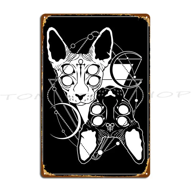 Sphynx Cats With Ankh And Leviathan Cross Symbols Metal Sign Classic Club Bar Kitchen Create Tin Sign Poster
