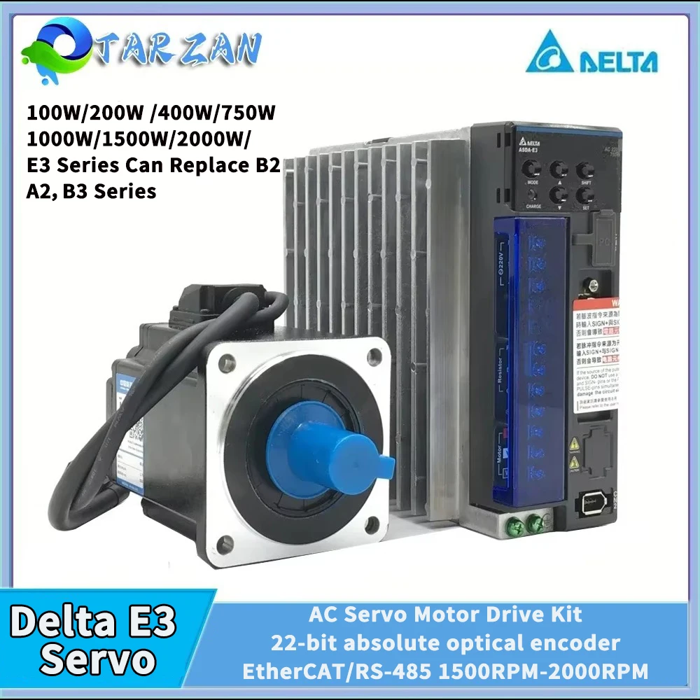 

Delta E3 Series 220V AC Servo Motor Kit AC Servo Kit 100/200/400W/750W/1KW/1.5KW/2KW/3K 24bit Incremental Encoder Pulse EtherCAT