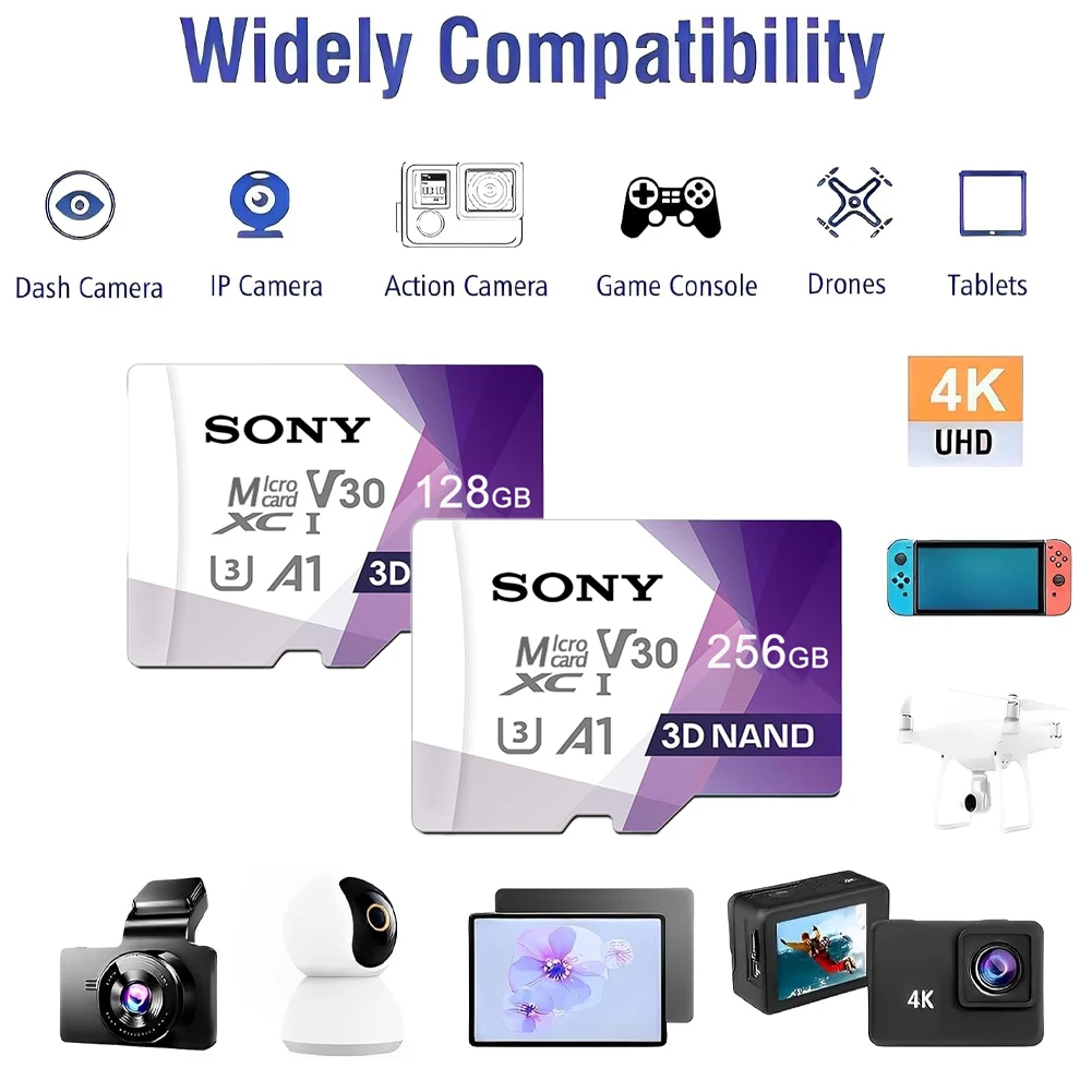 Sony NEW Micro TF SD Card 128GB Memory Card 2TB High Speed Mini SD Card for Phone Camera Car DV S LR Nintendo Switch