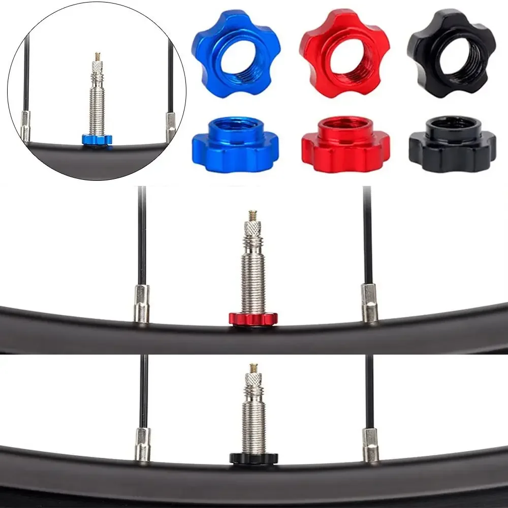 1 Set Mountain Bike Presta Valve Nut with Install Wrench MTB Road Bicycle Tubeless Tire Valve Cap Vacuum Tire Nozzle Lock