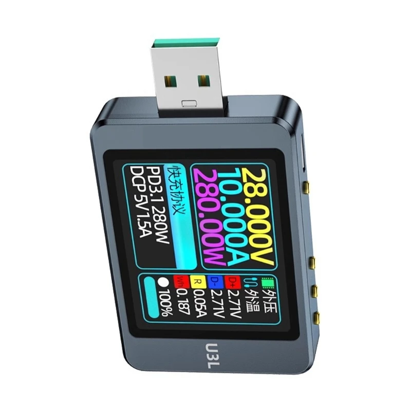 U3L USB Digital Voltmeter Ammeter USB Tester 4-28V 8A Fast Detection Capacity Measurement Ripples Monitoring