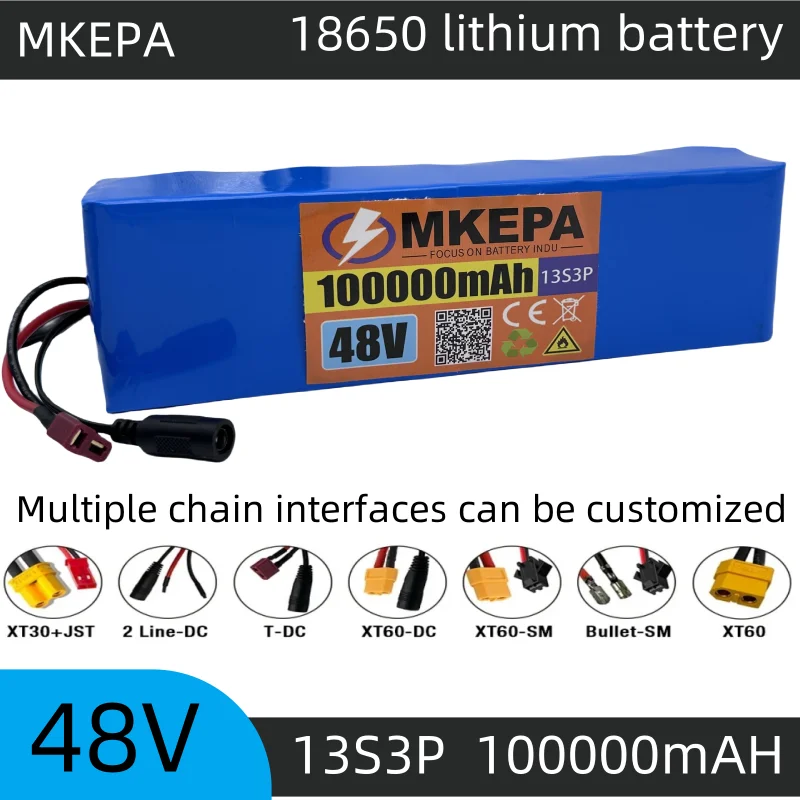 

13S3P 48V 100000mAh 100Ah lithium-ion battery pack with 1000W BMS, suitable for 54.6V