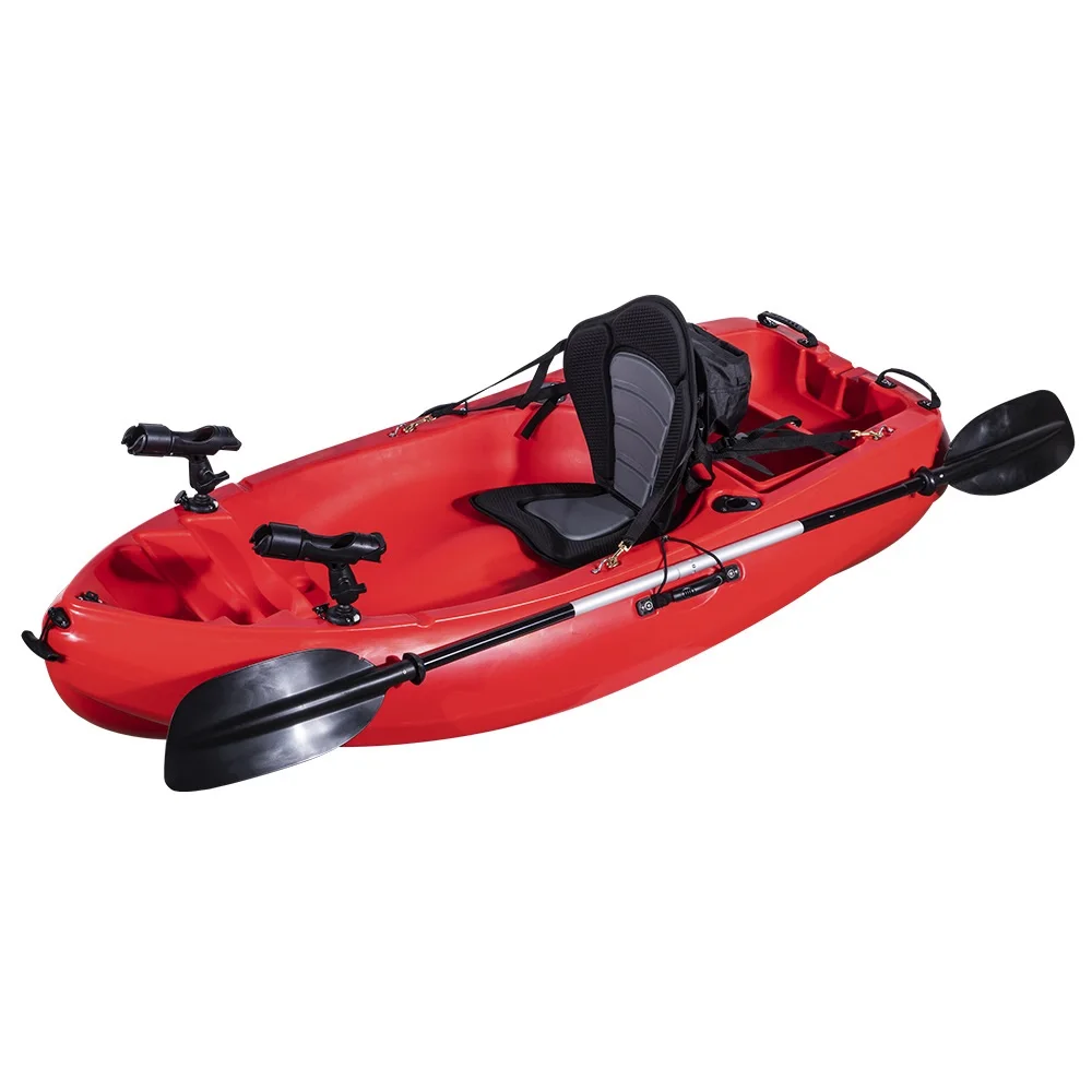 Kayak en plastique avec pagaie, 2m, siège simple, petit bateau de pêche, canoë à rames, peut installer un moteur