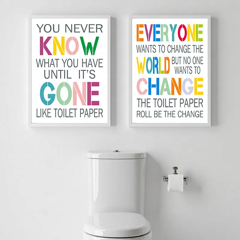 Interesting Colorful Typography Toilet Quotes Canvas Art Poster Prints Modern Simple Style Wall Decorative Picture Home Decor