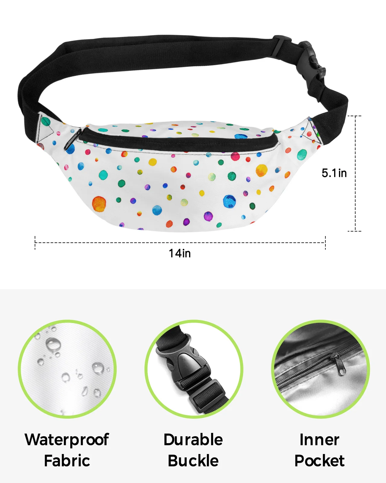 Wave Dot Watercolor Colorful Texture Waist Bags for Women Man Travel Shoulder Crossbody Chest Bags Waterproof Fanny Pack