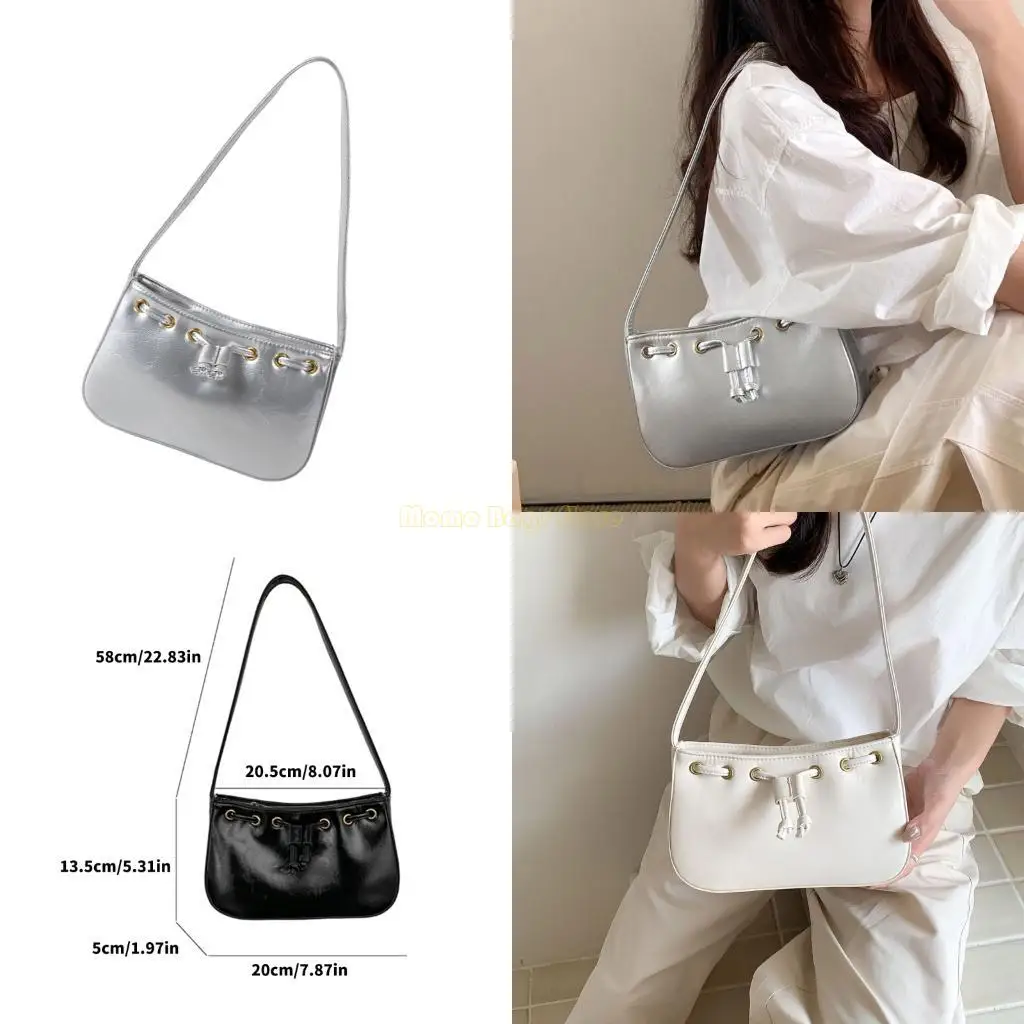 

X90D Women Armpit Bag Simple Handbag Solid Color Shoulder Bag PU Leather Underarm Bag