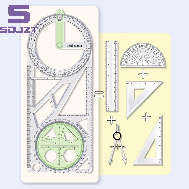 For School Multifunctional Primary School Activity Drawing Geometric Ruler Triangle Ruler Compass Protractor Set Measuring Tool