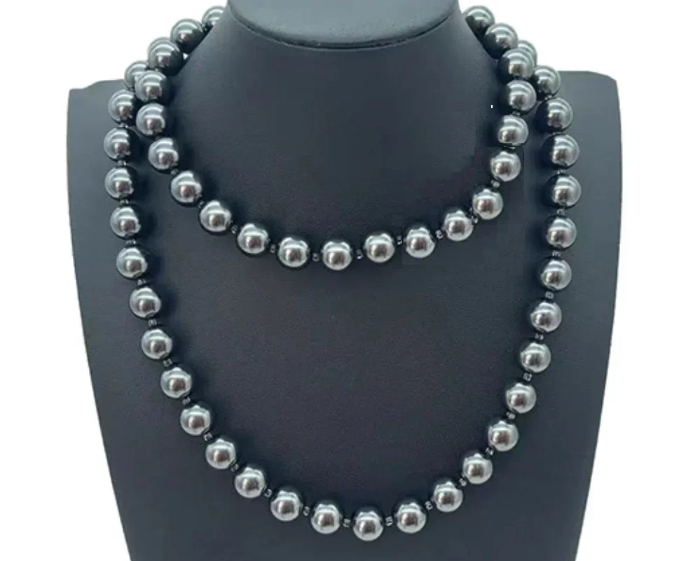 

Длинное 35 "10-12 мм натуральное морское черное круглое жемчужное ожерелье, ювелирные изделия, застежка 14 карат