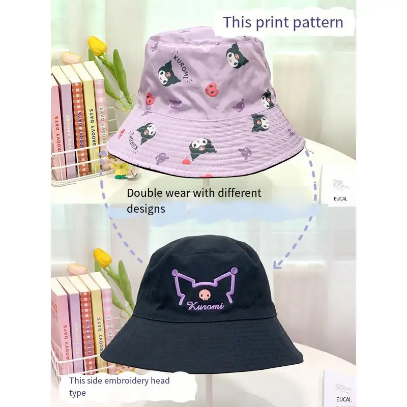 Miniso Hello Kittys The New Kuromi Pachacco Fisherman's Hat Printing Anime Cartoon Cinnmoroall Sun Hat 2024