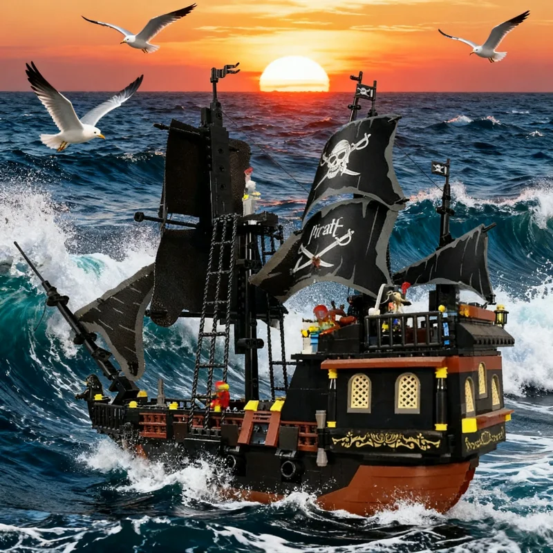 

Kids Building blocks Small Particles Caribbean Pirate Ship 621PCS Black Pearl Model Assembly Children's Puzzle Toys Boys Gifts