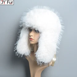 Women Bomber Hat Pilot Trooper Cap Mens Faux Fox Fur Hat Russian Ushanka Earflap Warm Caps Winter Snow Ski Faux Rabbit Fur Hats