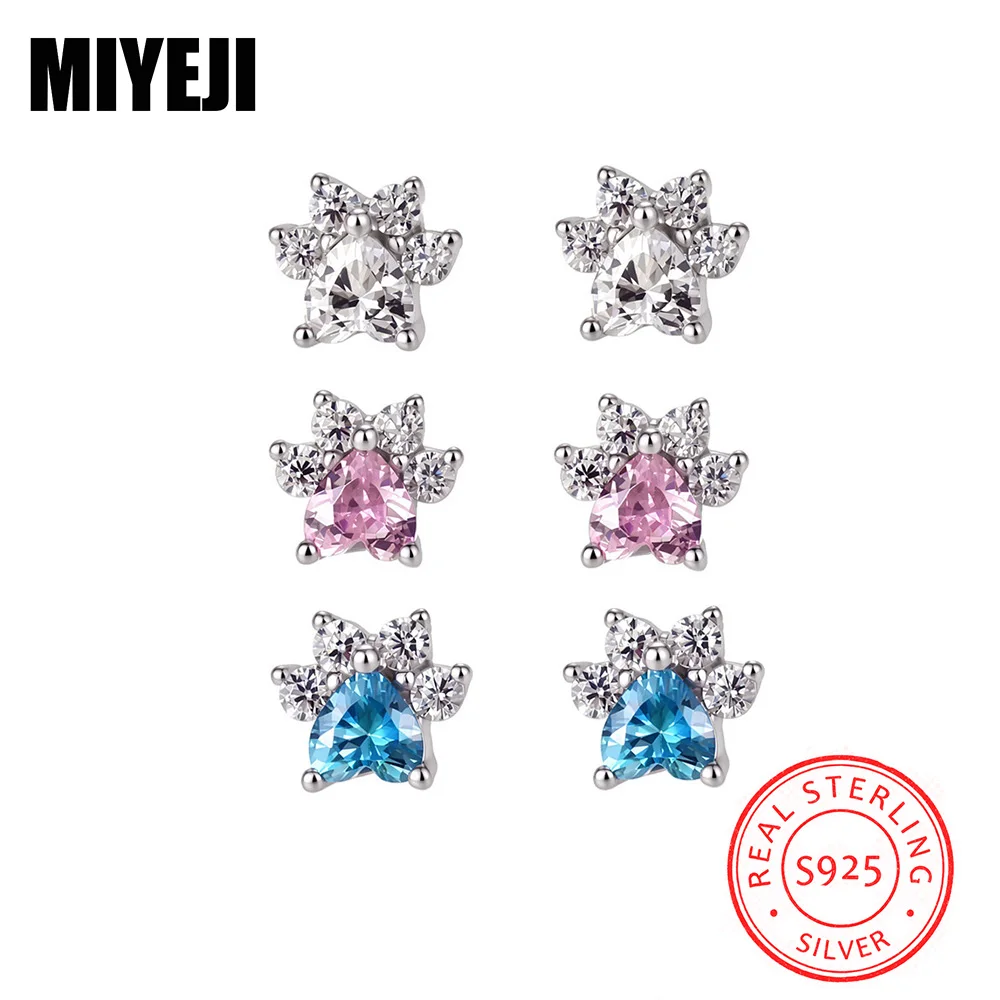 MIYEJI Real 925 Sterling Silver Heart Zircon Cat Claw Mini Stud Earrings For Women Daily Wear Classic Fine Jewelry Accessible