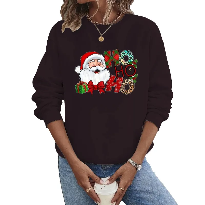 크루넥 후드 크리스마스 긴팔 핫 산타클로스 프린트 스웨트셔츠 스트리트웨어 여성 스웨트셔츠 의류