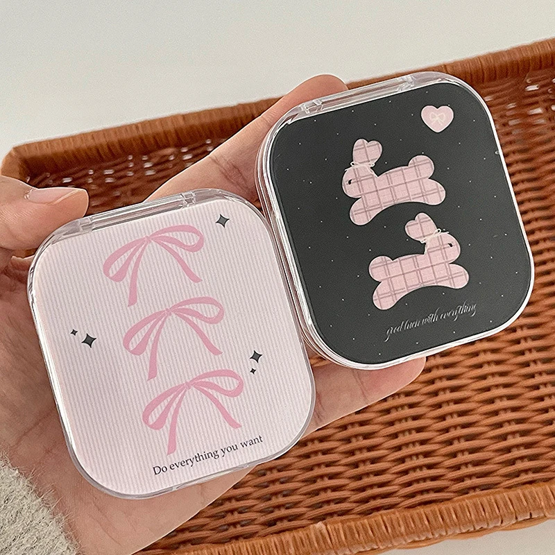 Bow Bunny Contact Lens Case Portable Lens Box Case Storage Box Two Pairs Set Outdoor Travel