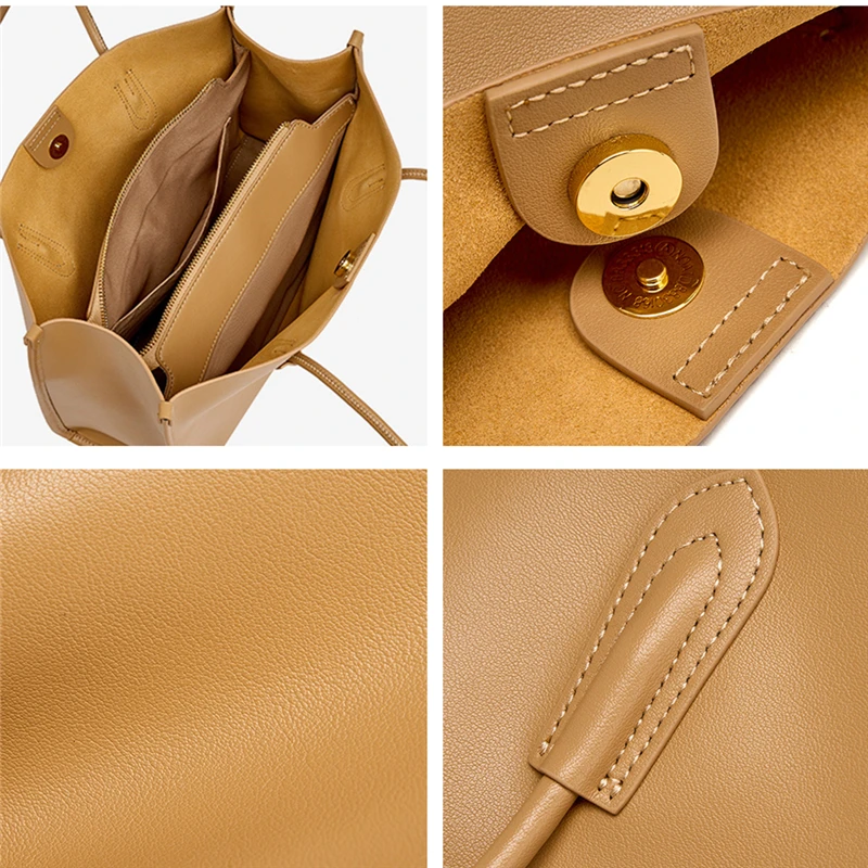 Toptrends 3-warstwowe duże torby z prawdziwej skóry dla kobiet 2023 Trend Designer A4 Torba na ramię Commuter Cow Ladies Handbags