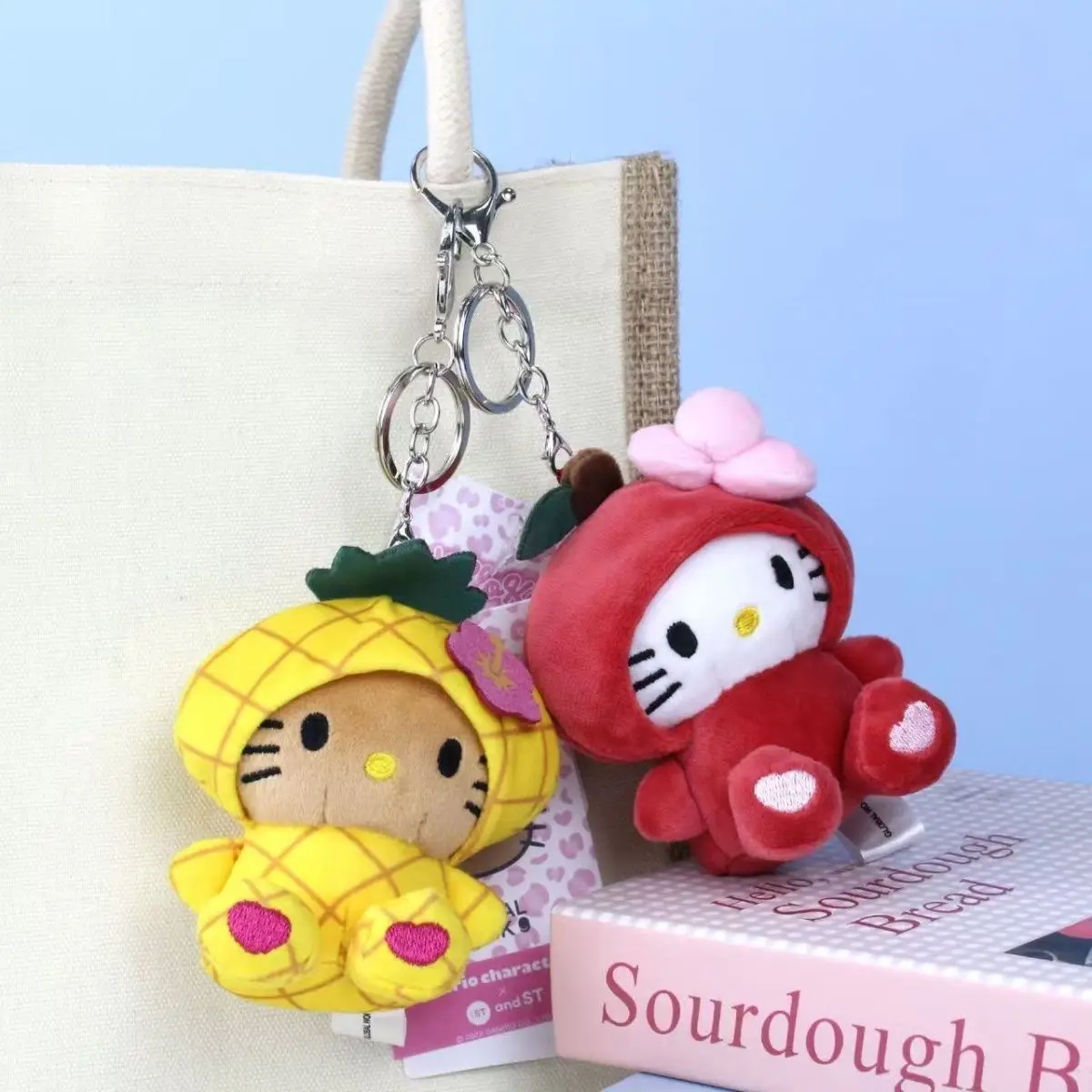Sanrio Hello Kitty Cross-Dressing Fruit Pineapple Apple Sitting Posture Plush Keychain Backpack Pendant Desktop Trinkets Gift