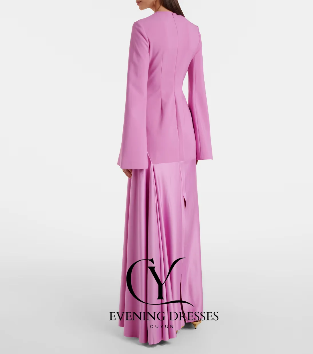 CUYUN O-Neck Long Sleeves Modest Evening Dresses A Line Women Long Prom Gown Customized Saudi Wedding Party Dress for Guest