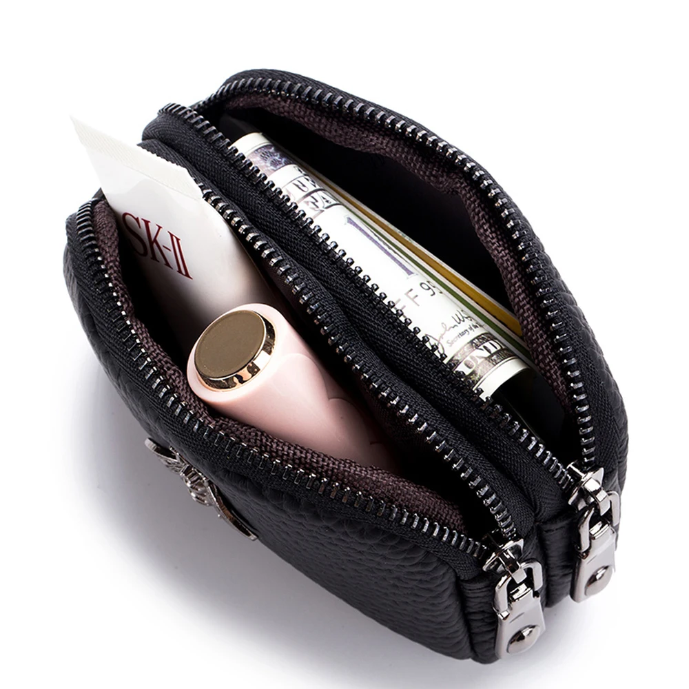 36/5000 Small Coin Purse Leather Cute Women's Coin Bag Double Zipper New Mini Coin Bag Clutch Bag Storage Bag Commuter Fashion