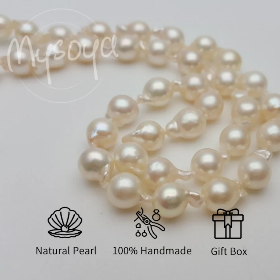 

MYSOYA White Akoya Seawater Pearl Necklace 7-7.5mm 7.5-8mm with Gift Box for Him/ Her Suitable for Wedding/ Daily/ Birthday