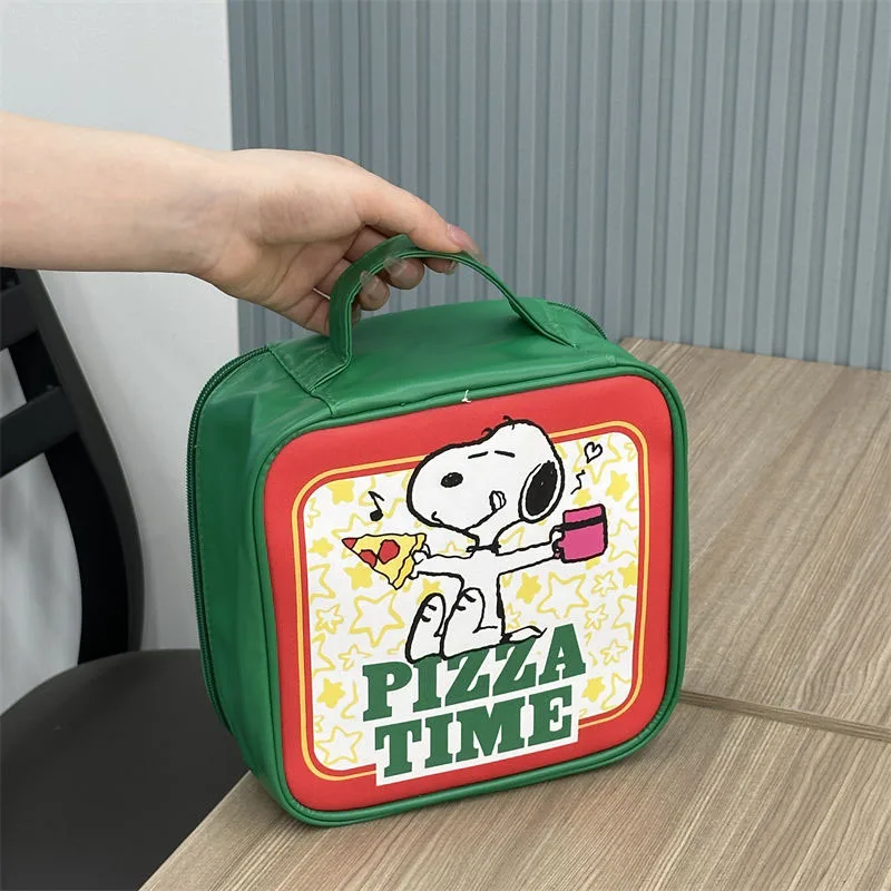 Cute Cartoon Snoopys borsa per il trucco Kawaii Anime Square Pizza Print borsa per il lavaggio impermeabile in pelle portatile di grande capacità