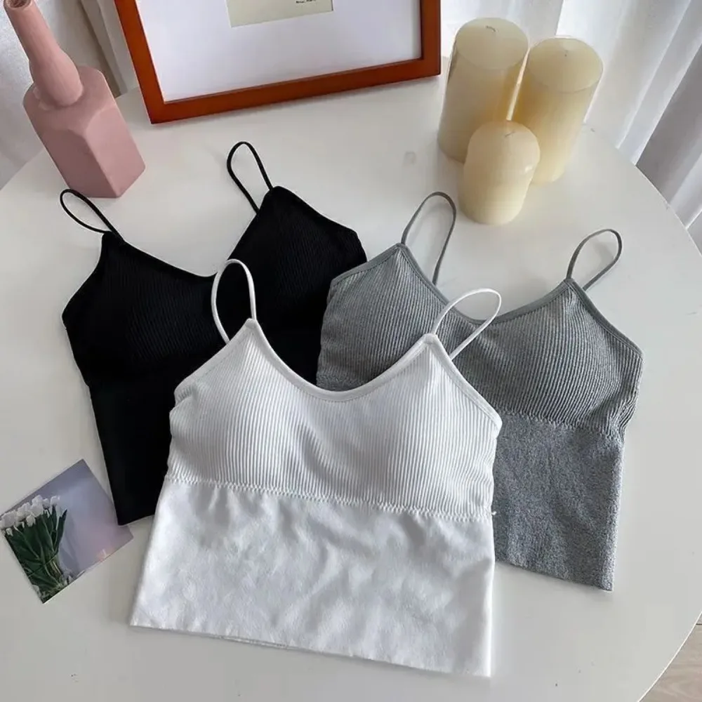 Seamless Tube Top for Women Underwear One-Piece Padded Crop Top Camisole Wireless Striped Bralette Lingerie Camisoles for Women