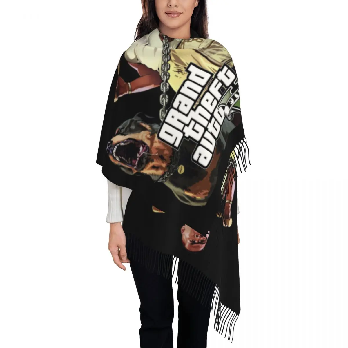 Grand Theft Auto Tassel Scarf Women Soft GTA Adventure Game Shawl Wrap Ladies Winter Scarves