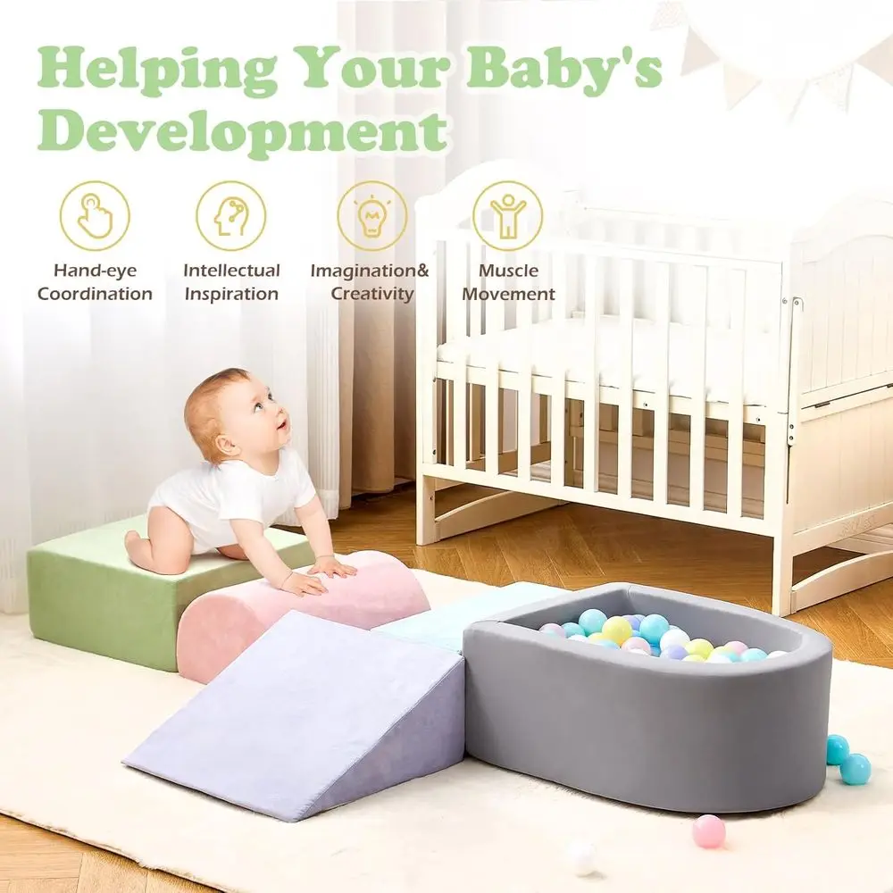 5-częściowy zestaw do wspinaczki dla maluchów z miękkiej pianki z basenkiem z kulkami, klocki do zabawy w pomieszczeniach (kulki nie są dołączone)