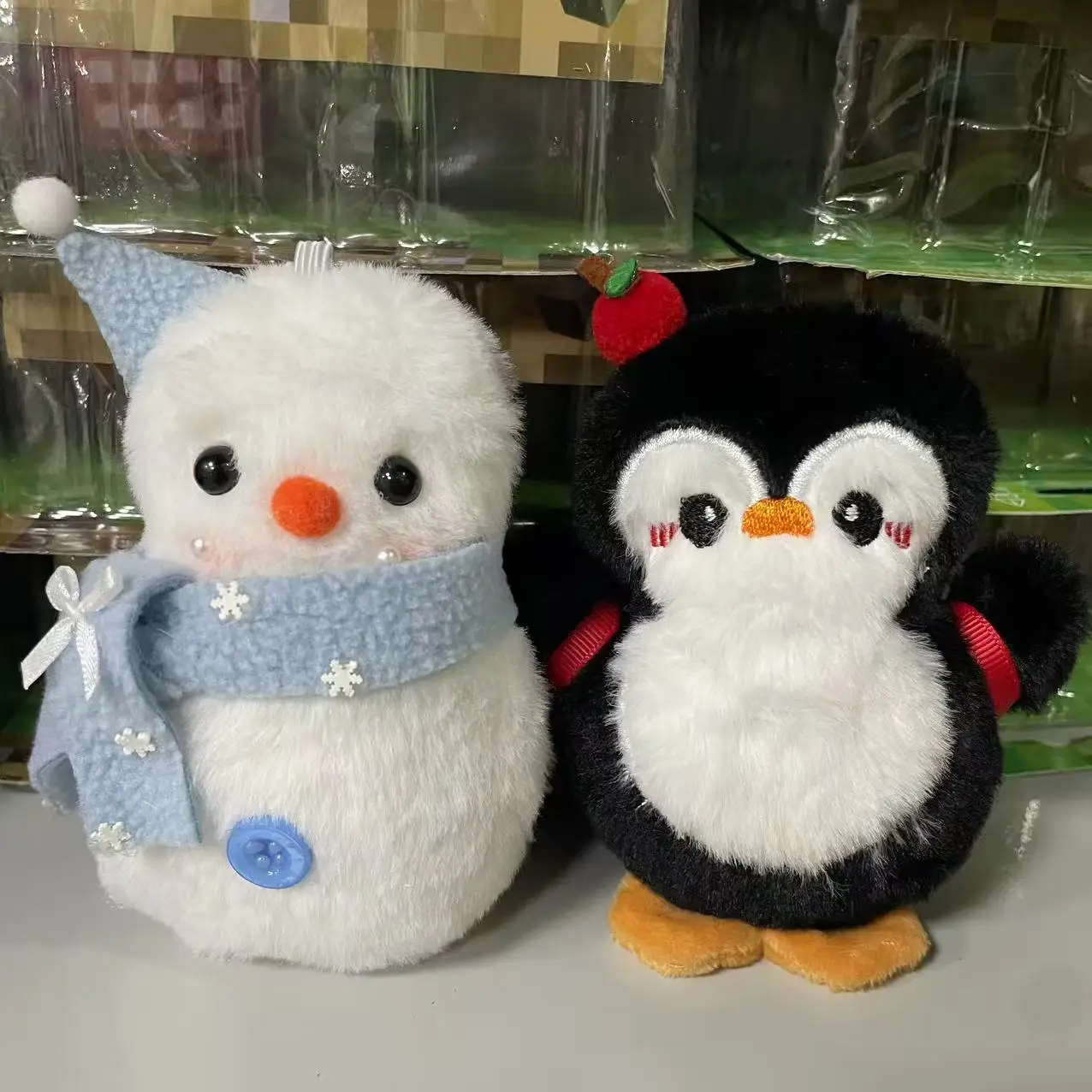 Cute snowman and penguin plush bag doll keychain cartoon doll best friend backpack couple pendant gift
