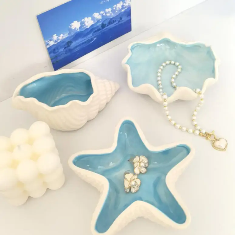 

Керамический поднос для украшений в форме морской звезды, 1 шт., керамическая тарелка для колец и сережек, декоративная тарелка в морском стиле для колец и сережек