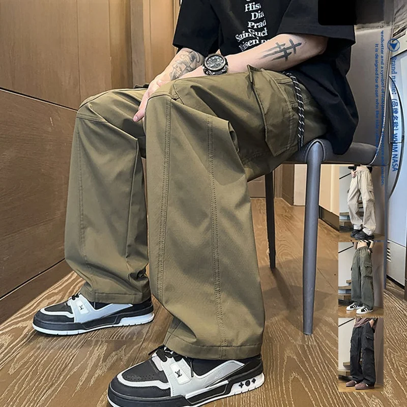 

Весенне-летние мужские прямые брюки для спецодежды, повседневные брюки в американском стиле High Street, длинные брюки, молодежные активные брюки