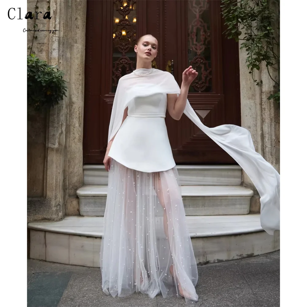 

Клара на заказ, белые кружевные бусины с открытыми плечами, длинные элегантные вечерние платья 2021, женское роскошное вечернее платье для выпускного вечера