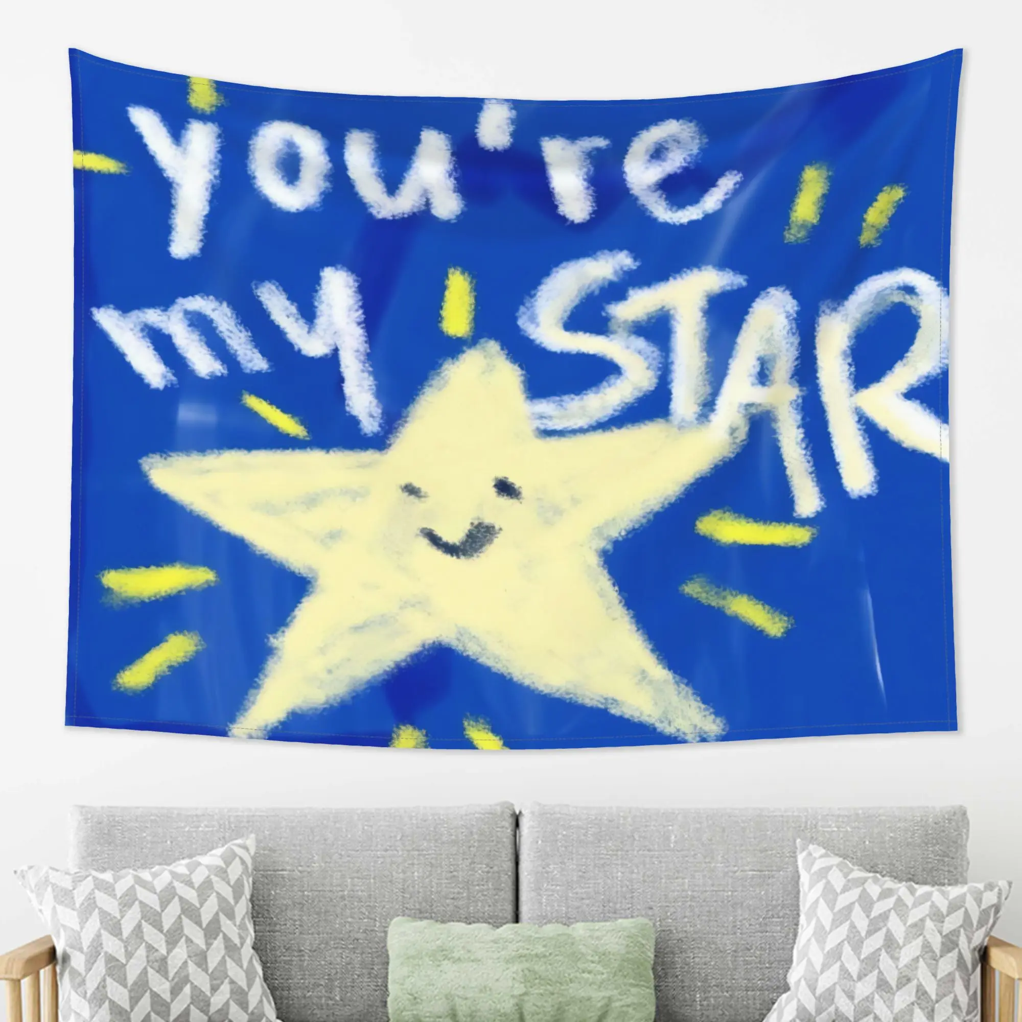 Aesthetic You're My Star Tapestry Wall Hanging Blue Celestial Galaxy Decor for Nursery Bedroom Living Room Art Polyester Home De