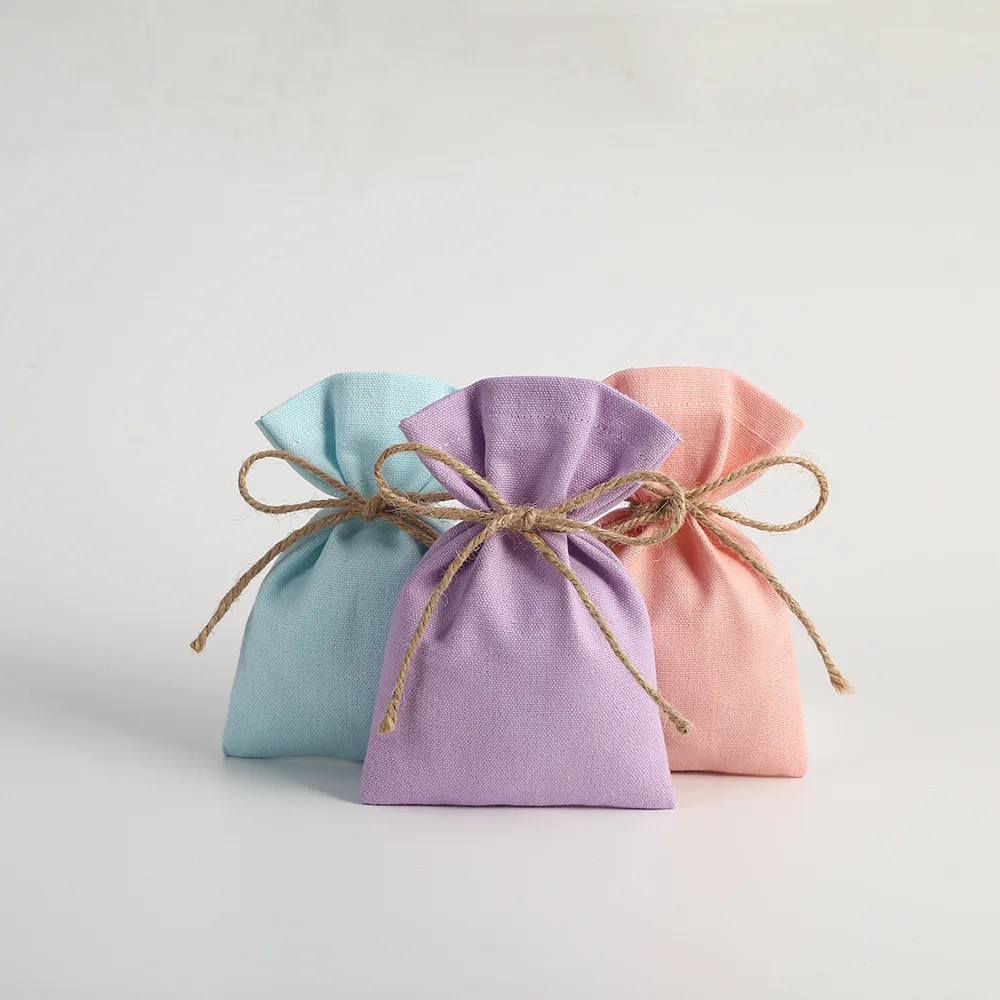 50Pcs/lot 12x16 13x18 15x20cm Linen Cotton Drawstring Bags Birthday Wedding Party Gift Pouches Packaging Pouch Custom Logo Print