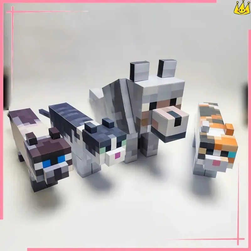 Modelo de papel de gato Calico 3D, modelo de papel MC Pixel para cachorros, adorno plegable, paquete de Material decorativo de Origami hecho a mano DIY