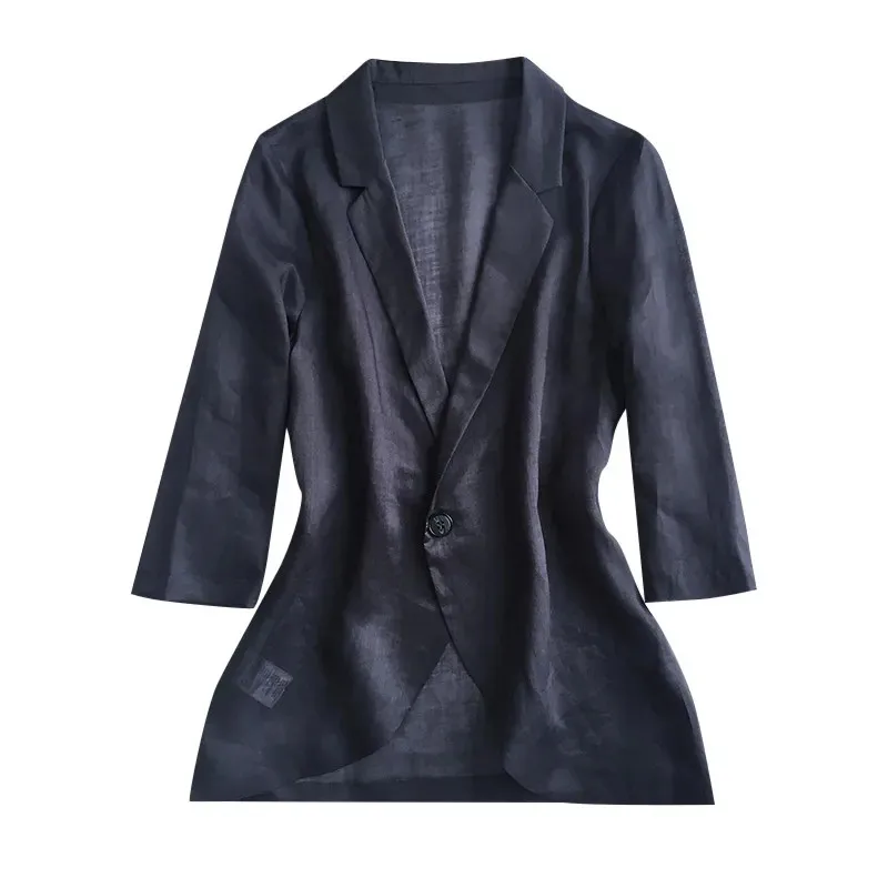 

Spring Summer Thin Blazer Women 2023 Fashion Loose Casual Coat Single Buckle Small Suits Solid Color Half Sleeve Jacket Female