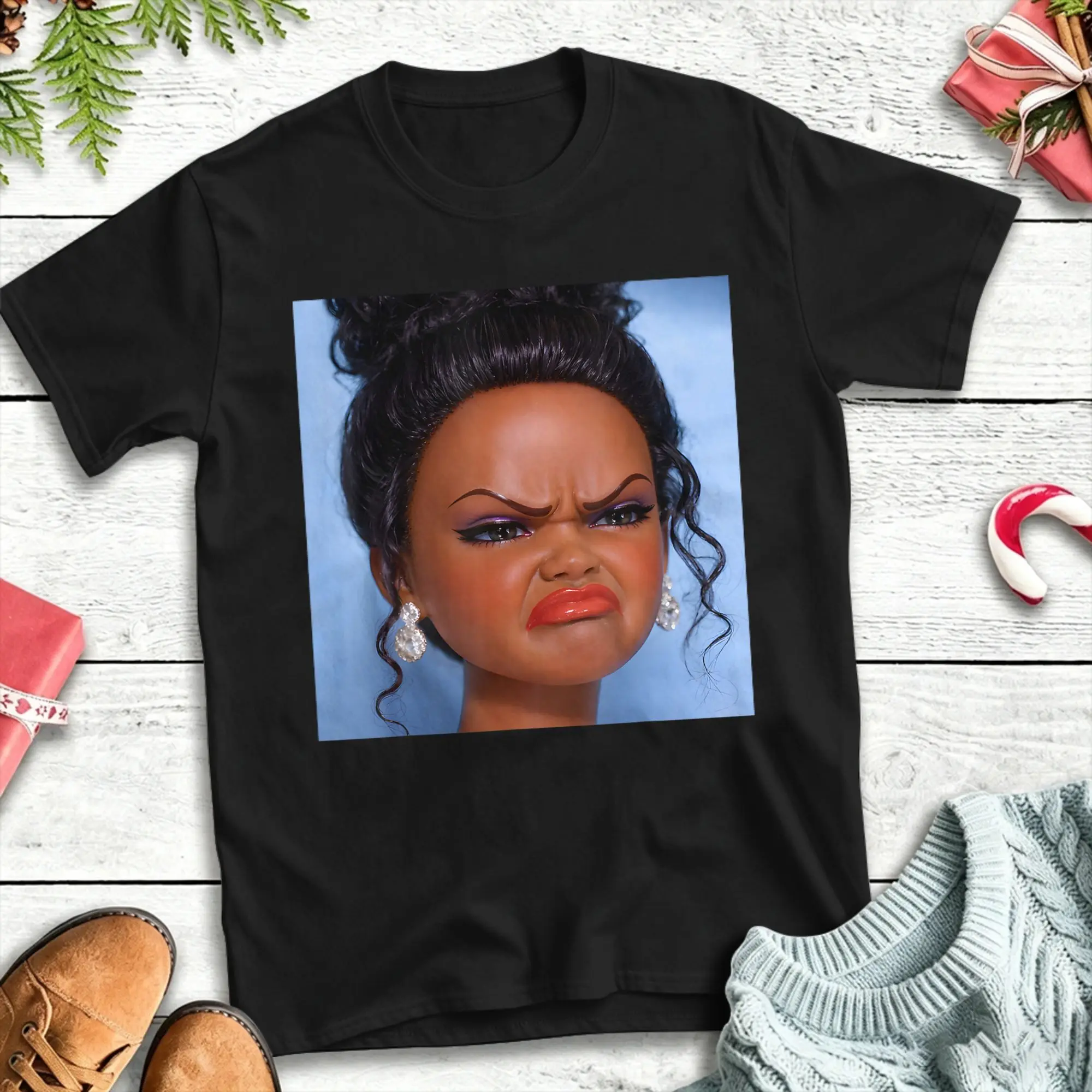 Angry Disgusted Black Doll Face Meme T-Shirt Summer  100 Cotton T-Shirts For Men Printed Tshirt Short-Sleeved Streetwear Clothes