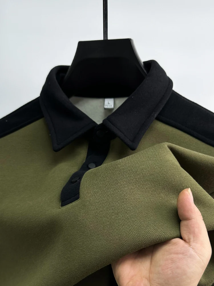 

Мужская хлопковая толстовка с флисовой подкладкой, с воротником, длинными рукавами, повседневный топ, молодежный модный дизайн, осенне-зимняя модная внутренняя одежда