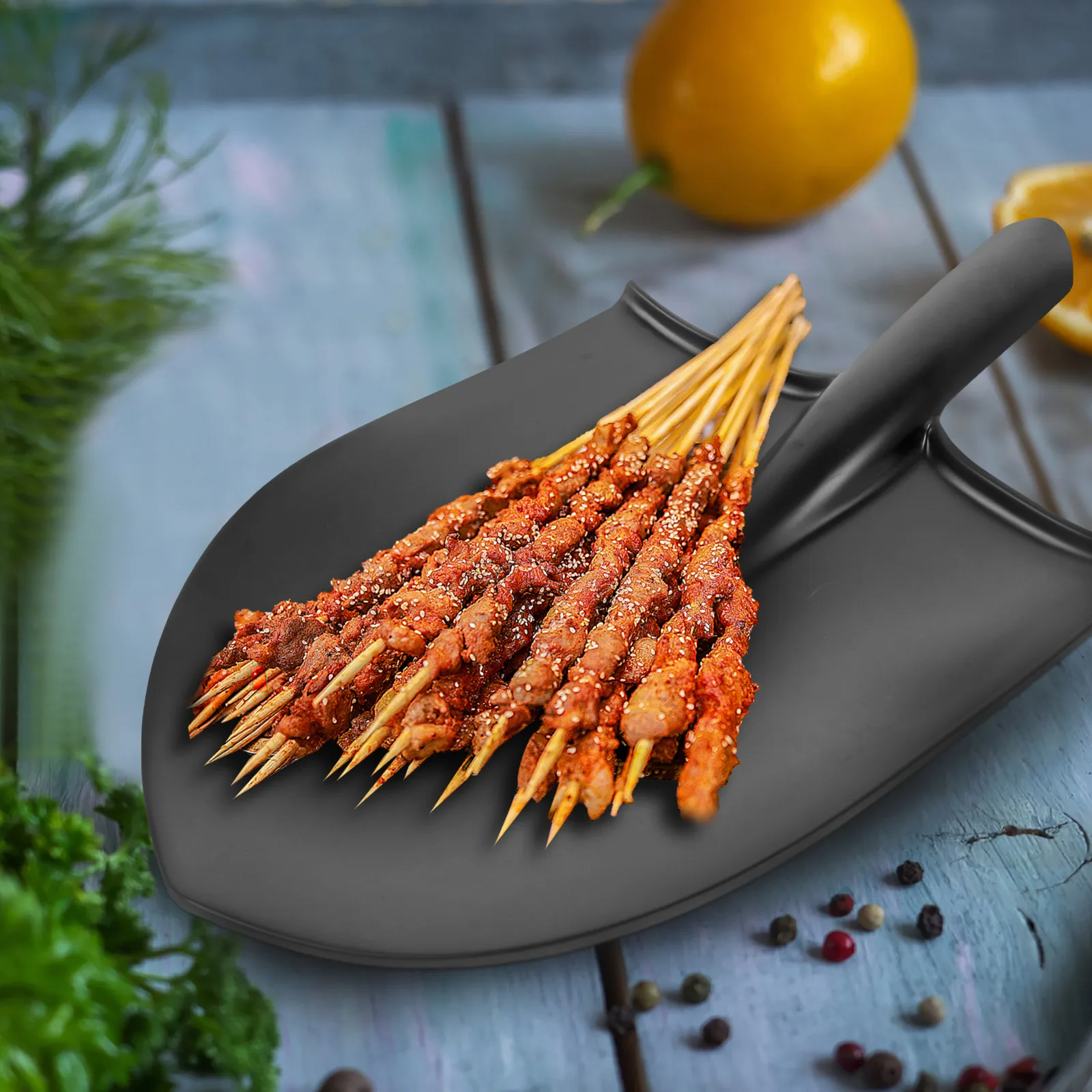 

BBQ Grill Tableware Melamine Meat Trays Durable Shovel Handle Easy Storage Cleaning Steak Vegetables Chicken Shrimp Fish Flat