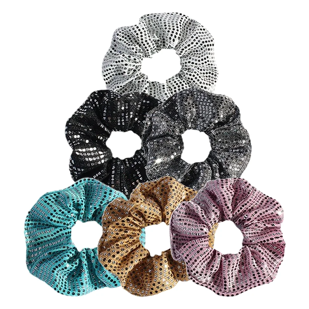 6 Pcs Sequined Large Intestine Hair Tie Bands Barrettes for Women Elastic Scrunchies Donut Headbands Cloth