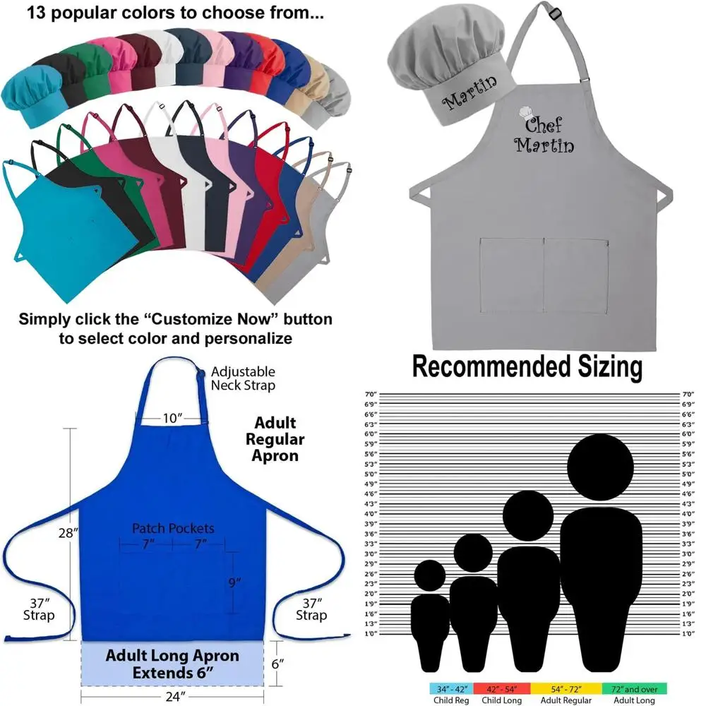 

Custom Embroidered Adult Apron & Hat for Men & Women - Perfect for Mother's Day, Kitchen, BBQ & Grilling Gifts