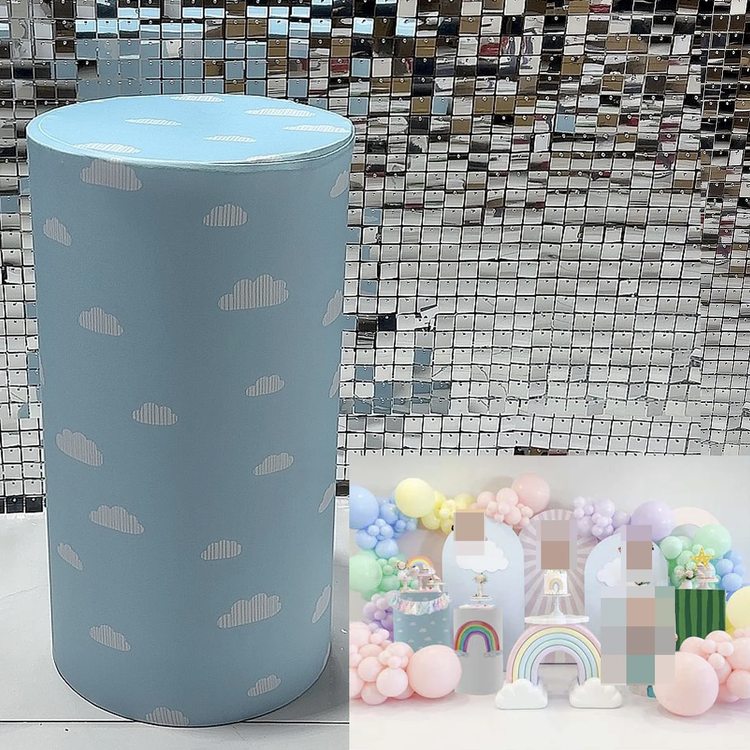 Blue Sky and White Clouds Cylinder Covers Stretchy Pedestal Cover Birthday Party Baby Shower Desserts Tablecloth Props NO-1652