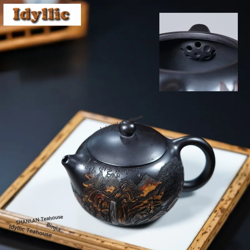 

390ml Xishi Authentic Yixing Purple Clay Teapots Handmade Distant Hills Pot Raw Ore Stone Yellow Mud Kettle Zisha Tea Set Gifts