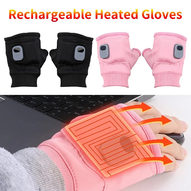 Rechargeable Heated Gloves 360 Degree Heating Thermal Heated Gloves Windproof Fingerless Hand Warmer For Indoor And Outdoor