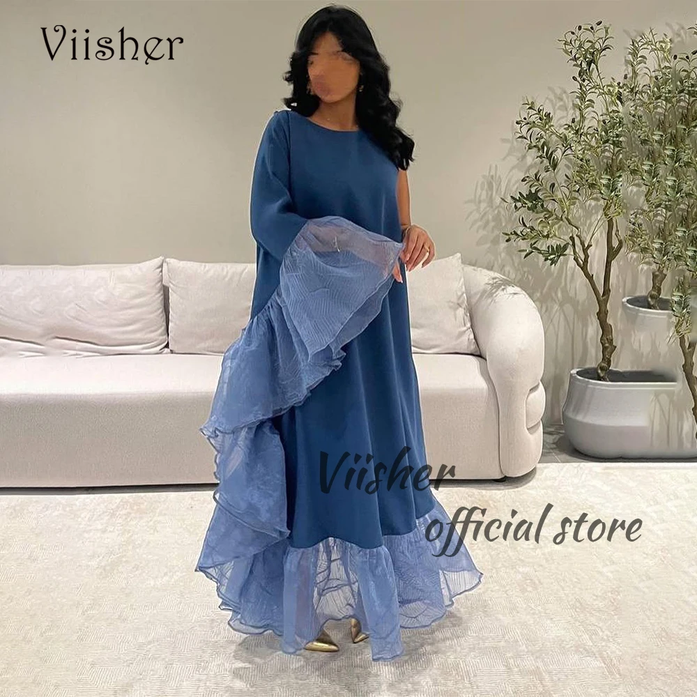 

Viisher Blue Mermaid Evening Prom Dresses One Sleeve Arabian Dubai Formal Dress Ankle Length Occasion Party Gowns 2024