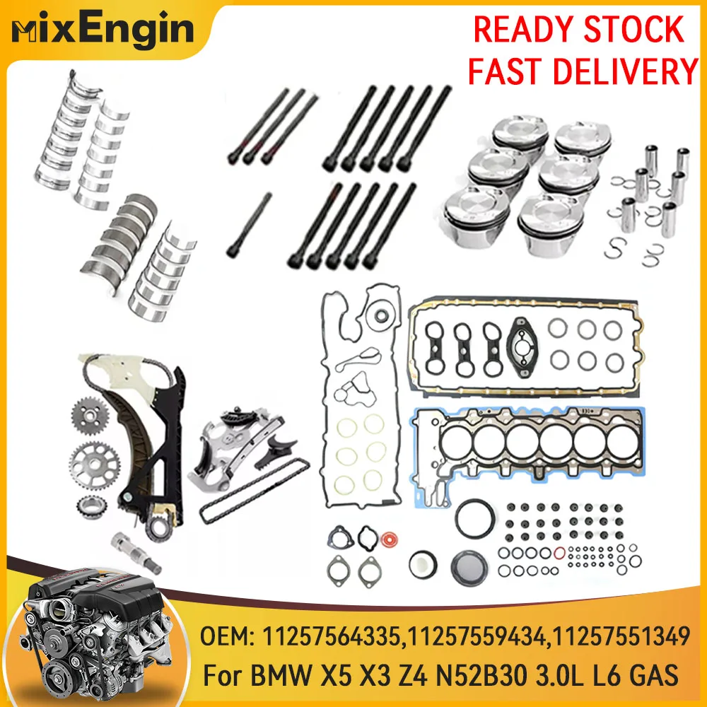 

Engine Full Gasket Set Bearing Piston Timing Chain Kit Fit 3.0 L For BMW 128i 328i 528i 530i X5 X3 Z4 N52B30 3.0L L6 GAS 07-13