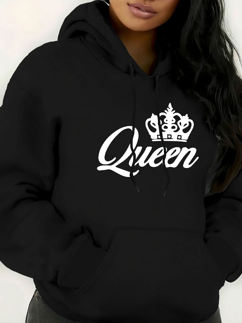 

2025 Autumn and Winter Women's Queen Graphic Hoodie Lettering Soft High-end Luxury Is for Both Men and Women Top Y2k