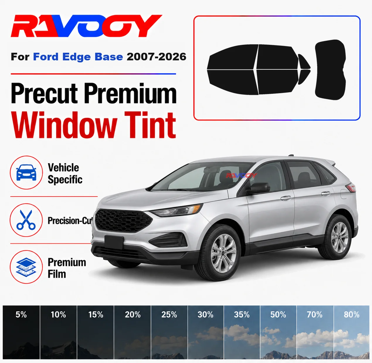 Premium Precut Window Tint Kit Front Rear Windows Rear Windshield For Ford Edge Base 2007-2026 Complete Set Nano Ceramic Film