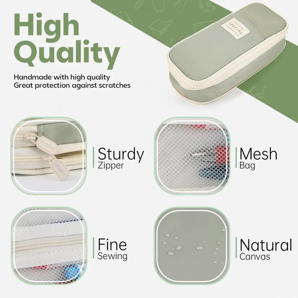 Capacity Pencil Case Expandable Canvas Pencil Case with Zipper Closure Capacity Stationery Holder for Pens for School