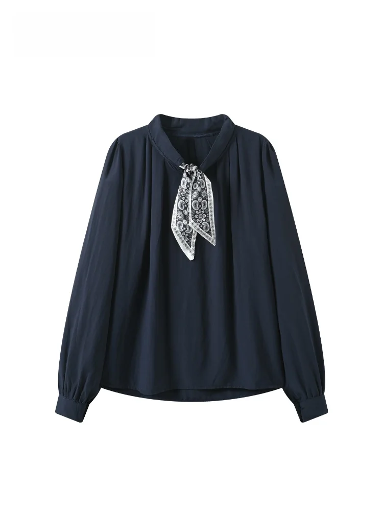 

Повседневная женская рубашка с длинным рукавом и воротником-стойкой, больших размеров, весенняя новинка, свободный крой, из полиэфирного волокна, цельная.